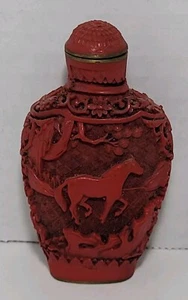 Chinese Cinnabar Carved Snuff Bottle - Picture 1 of 9
