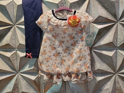 Conjunto Conjunto Top y Pantalones Floral Bebé Niña 24 Meses Naranja Flores Gasa Lindo Foto 1 de 3
