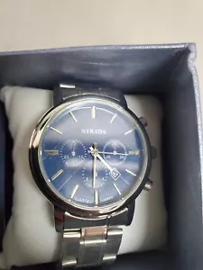 Unused Stylish Strada Men Blue Silver Water Resist Quartz Watch Multi time - Picture 1 of 1