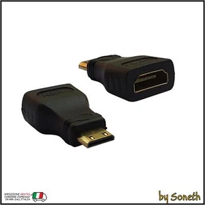 ADATTATORE CONNETTORE MINI HDMI MASCHIO A HDMI FEMMINA PLACCATO ORO 1080P - Foto 1 di 2