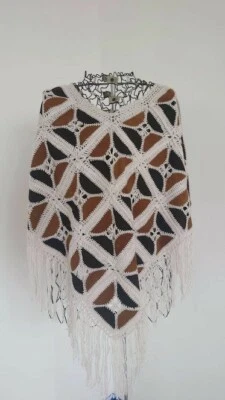 Handmade leather and knitting poncho, crochet and recycled leather pieces  - Image 1 of 4