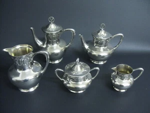 WMF Jugendstil seltenes Kaffee/Teeservice 5 Teile Straußenmarke versilbert I/O - Picture 1 of 11