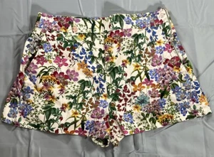 Zara Women's Floral High Waisted Shorts Size XXL Multicolor Casual side zip - Picture 1 of 8