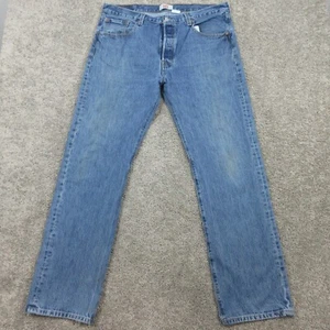 Levis Jeans Mens 38x34 Blue 501 Button Fly Original Straight Faded Denim Pants - Picture 1 of 16