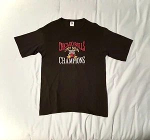 Chicago Bulls 1997 NBA Champions Embroidered Black Tee Jordan Retro Men’s Size L - Picture 1 of 8