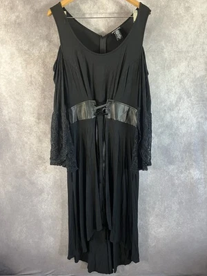 Vestido midi Hot Topic para mujer 2 negro imitación cuero corsé hombro frío manga campana Foto 1 de 4