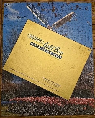 Victory Gold Box Plywood Jigsaw Puzzle - "Dutch Windmill & Tulips" - 800 pieces - Image 1 of 4