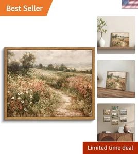 Exquisito arte en lienzo de paisaje vintage enmarcado de 8"x10" - belleza de flores silvestres - Imagen 1 de 10