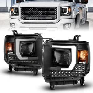 Black Clear Lens Projector Headlight Set for 2014-2016 GMC Sierra 3500 HD - Picture 1 of 7