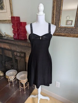 Vtg 90s Size 6 Velvet Mini Dress Black Rhinestone Detail Whimsigoth Dark Fairy - Image 1 of 4