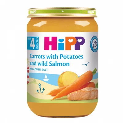 Puré orgánico para bebé HiPP - Paquete de 6 zanahorias, papas y salmón 190 g (4+ meses) Foto 1 de 2