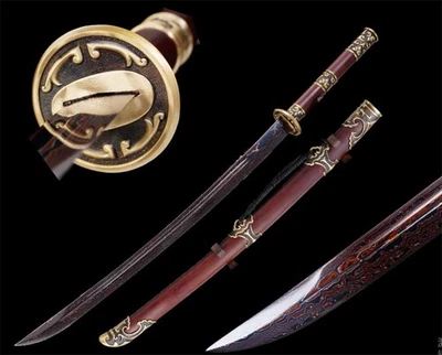 Espada Sable Espada Caza Dao Afilada Damasco Hoja de Acero Parte de Cobre Foto 1 de 4