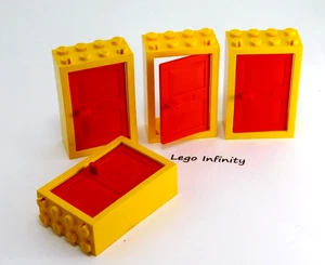 4 LEGO Vintage Yellow Door 2 x 4 x 5 Frame with Red Door (4130 4131) - 4 Pieces - Picture 1 of 2