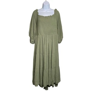 Torrid Women's Olive Green Tiered Midi Dress Size 4X Peasant Cottagecore Country - Picture 1 of 14