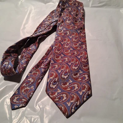 Emilio Pucci 男式领带复古 70 年代流行艺术丝绸,棕色/银色锈色手工制作 — 第 1/4 张图片