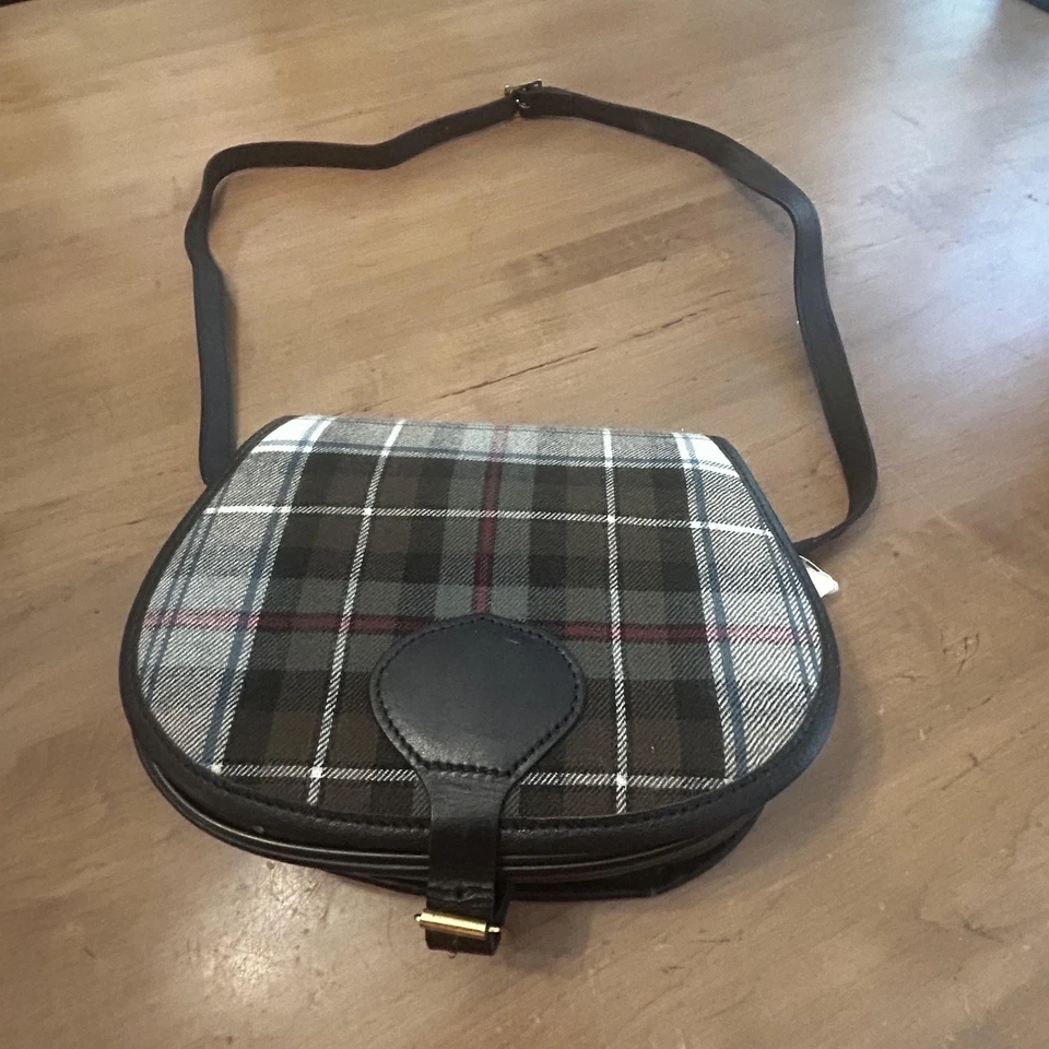 LL Bean Crossbody Bag Womens Medium Plaid Tartan Leather Scotland Purse - Image 1 of 4