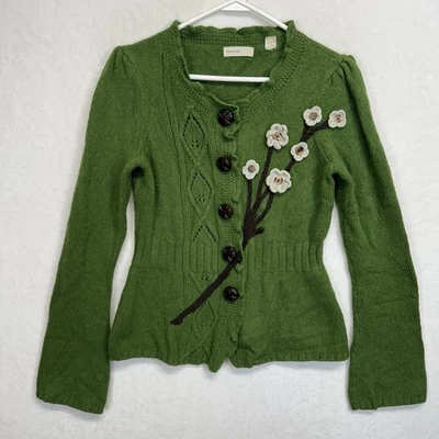 Anthropologie Cardigan S Sleeping On Snow Green WILDFLOWER SWEATER Angora Wool - Image 1 of 4