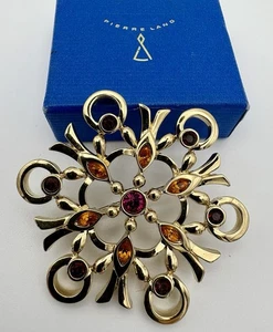 Brosche PL / PIERRE LANG Modeschmuck Blütezeit Blume vergoldet Steinbesatz BB54 - Bild 1 von 4