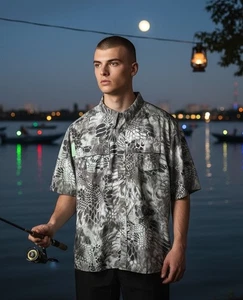 HUK Hemd Performance Angeln Kryptek Typhon Camo Button Herren S schwarz grau -LN - Bild 1 von 5