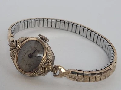 Antique Pierce Women's Wristwatch Wind Up Speidel USA Two Tone Band Works Parts - Image 1 of 4