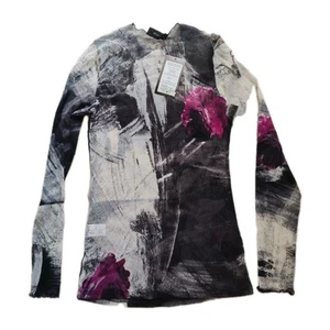 Grunge Abstract Mesh Longsleeve Sz L New Condition Semi Sheer - Picture 1 of 6