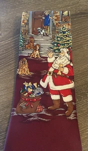 American Traditions Christmas Neck Tie Mens 100% Silk Burgundy Holiday Novelty - Picture 1 of 11