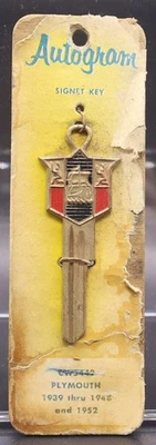 ВИНТАЖНАЯ АВТОГРАММА PLYMOUTH герб ключ пустой на карте. (1939–1948 и 1952 гг.) - Изображение 1 из 2