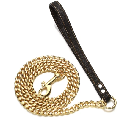 11mm 18k Gold Plated Stainless Steel Cuban Link Chain NK Leash Dog Chain Leash - Image 1 of 4