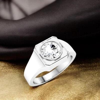 Anillo redondo de 0,70 quilates con diamantes cultivados en laboratorio banda de platino 950 para hombre venta Black Friday Foto 1 de 4