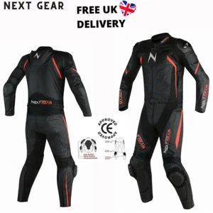 Men's Motorbike Racing Black 2 piece Motorcycle Suit Cowhide Leather CE Armors - Picture 1 of 4