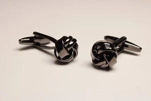 Cufflinks Black Gunmetal Knot Posh Elegant Sophisticated Novelty Chrome - Picture 1 of 1
