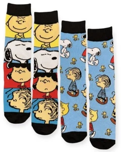 New PEANUTS GANG Mens 2 Pair Socks SALLY & CHARLIE BROWN, LUCY, SNOOPY WOODSTOCK - Picture 1 of 1