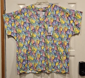 Colored Cats Scrub Top Large Butterick #B4946 Homemade NEW!  - Picture 1 of 3
