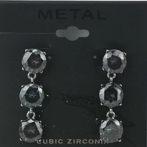 Kohl's Metal Earrings 3 Tier Gunmetal Black Cubic Zirconia - Picture 1 of 1