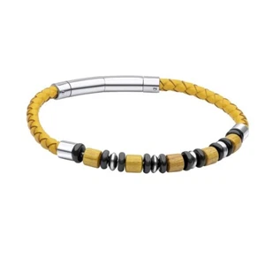 Fred Bennett Mens Bracelet B5462 Mustard Yellow Leather & Stainless Steel Clasp - Picture 1 of 5