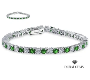 White gold finish Green Emerald created diamond tennis bracelet  - Picture 1 of 5