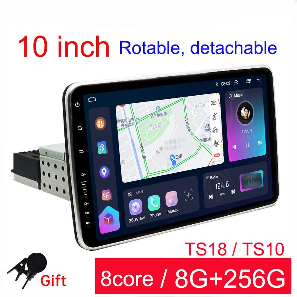 1din Rotatable Detachable Android Car Radio MP3 Multimedia Player Carplay lot - Image 1 of 4