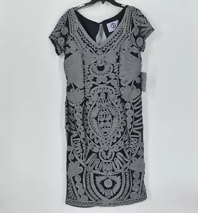 Women's Js Collections Short Sleeve Soutache Mesh Cocktail Dress, Size 16 - Blue - Picture 1 of 5