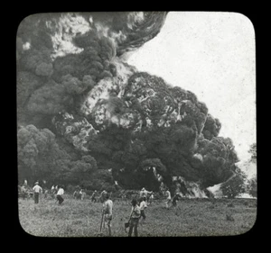c1915 Jenks, Oklahoma Burning Oil Tank Fire, Lantern Slide, Keystone - Picture 1 of 3