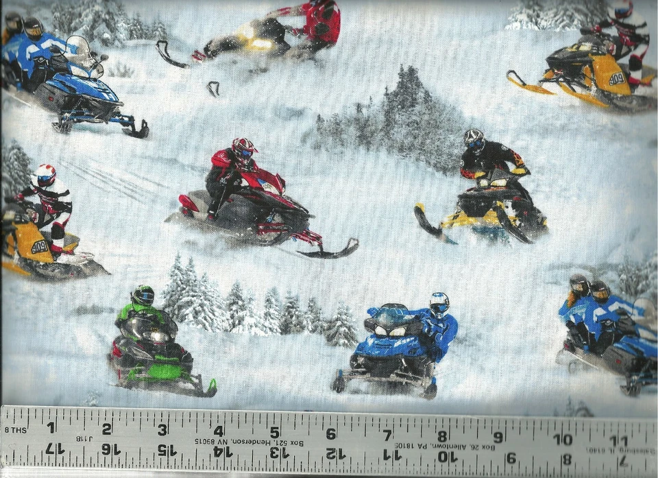 Elizabeth's Studio ~ Realistic Snowmobiles Sleds ~ 100% Cotton Quilt Fabric BTY - Image 1 of 1