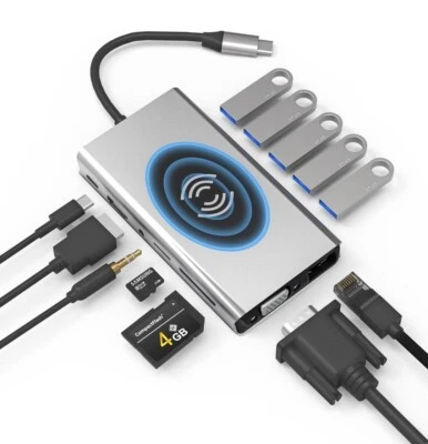 13-in-1 Docking Station with Wireless Charging, Multiport Adapter with HDMI, VGA - Image 1 of 4