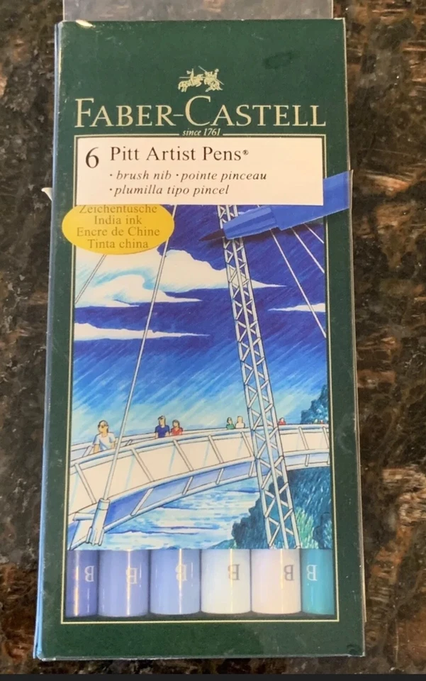 Faber-Castell Pitt Artist Pens 'Shades of Blue' 6 Brush Tip Markers 167164