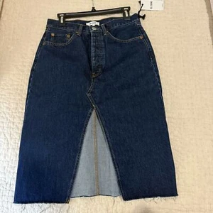 Re/Done Heritage Rinse Denim Midi Skirt Size 26 NWT | High Waist Blue Jean Skirt - Picture 1 of 7