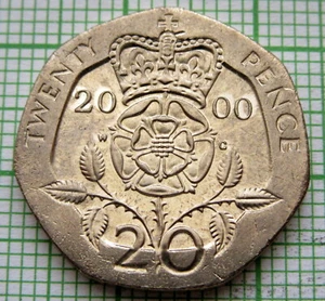 GREAT BRITAIN ELIZABETH II 2000 20 PENCE, TUDOR ROSE 7-sided, UNC - Picture 1 of 6