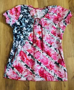 Koi By Kathy Peterson 100% Cotton Flower Butterfly Nursing Scrub Women Sz Small - Picture 1 of 8