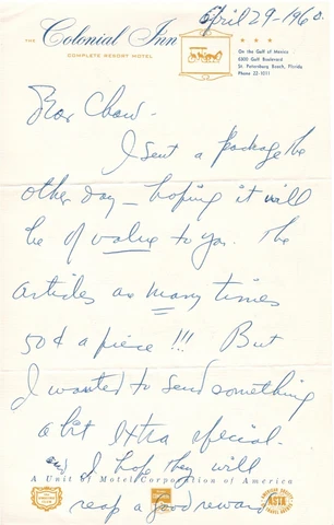 Hildegarde Sell. American cabaret singer. Autograph letter signed. COA Cover