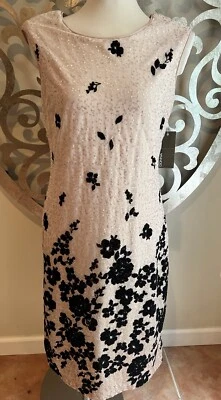 NEW Donna Ricco Dress Size 8 Sleeveless Sequined Black Sheath Floral MIDI NWT - Image 1 of 4