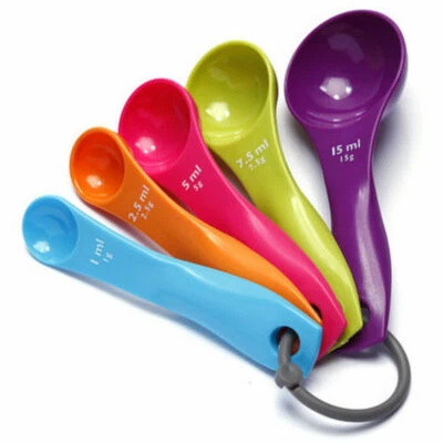 Multi-Color Measuring Cups and Spoons 5 Piece Set Plastic Cooking Kitchen Tools - Image 1 of 4