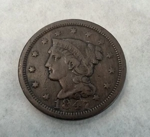 1847 Braided Hair Large Cent VF Very Fine Details Copper - Picture 1 of 5