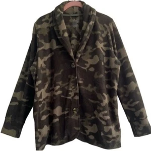 Cuddl Duds Fleecewear w Stretch Camo Button Front Cardigan Sweater Sz M Lounge - Picture 1 of 14